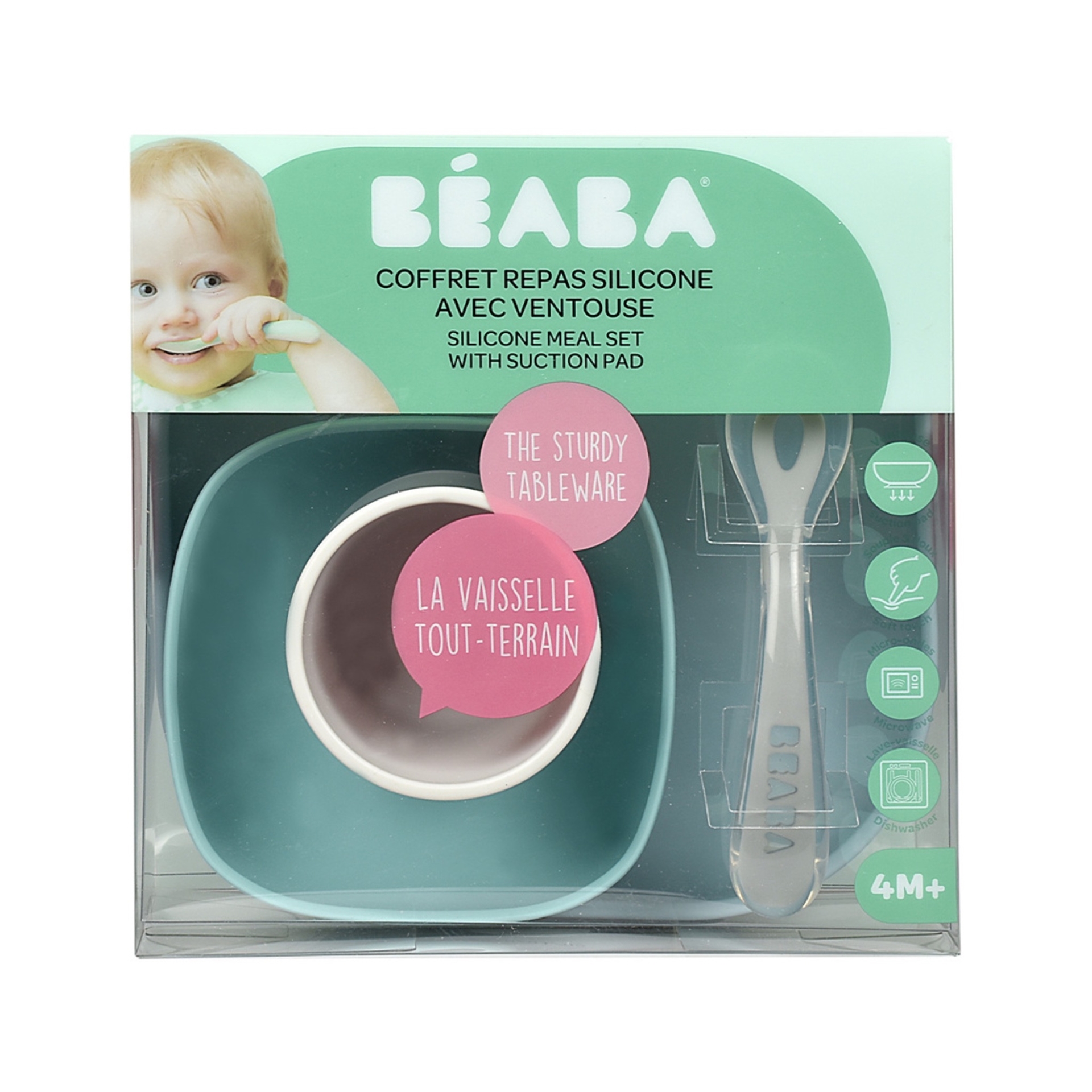 Набір силіконового посуду Beaba Babycook, 4 предмета, блакитний/сірий