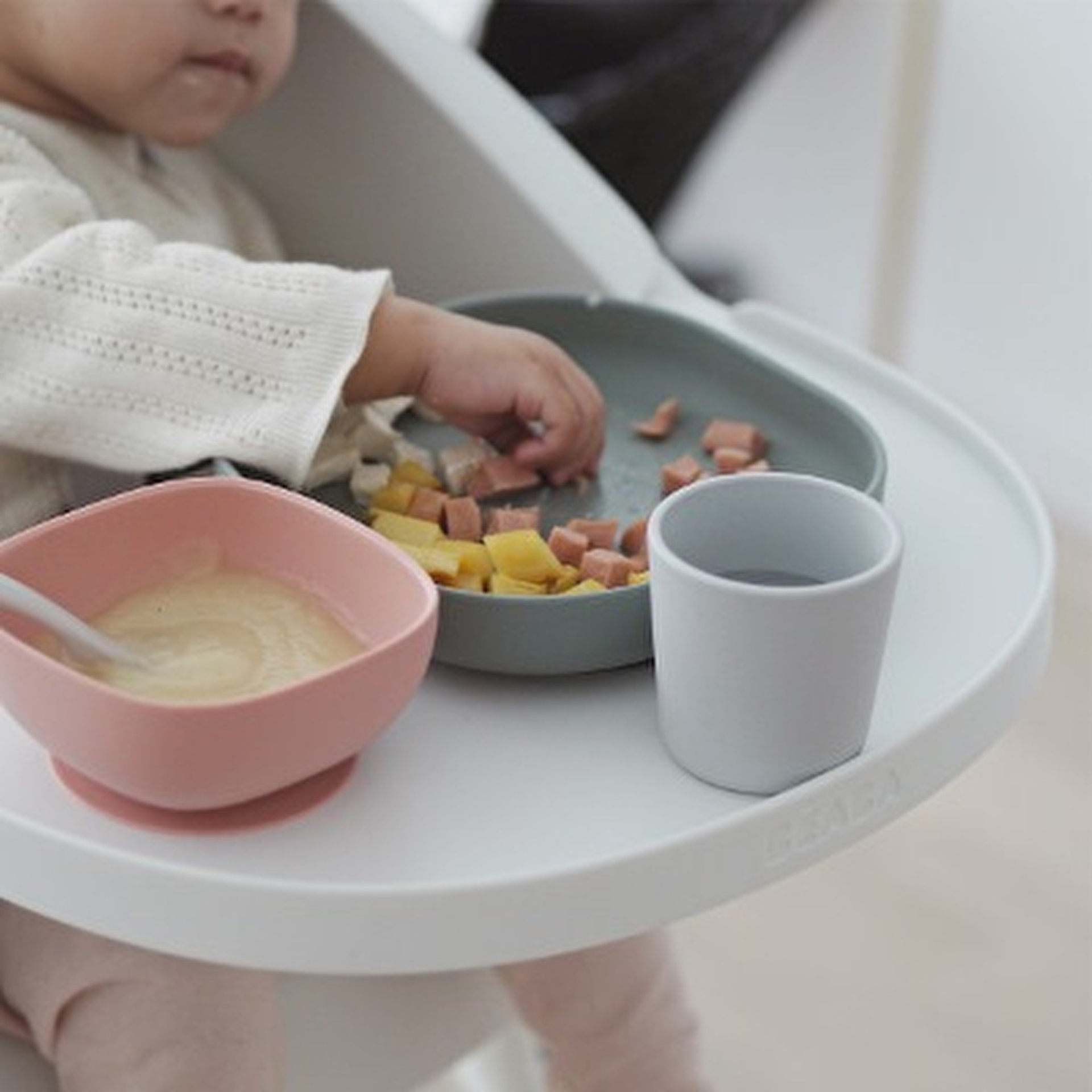Набір силіконового посуду Beaba Babycook, 4 предмета, рожевий/евкаліпт