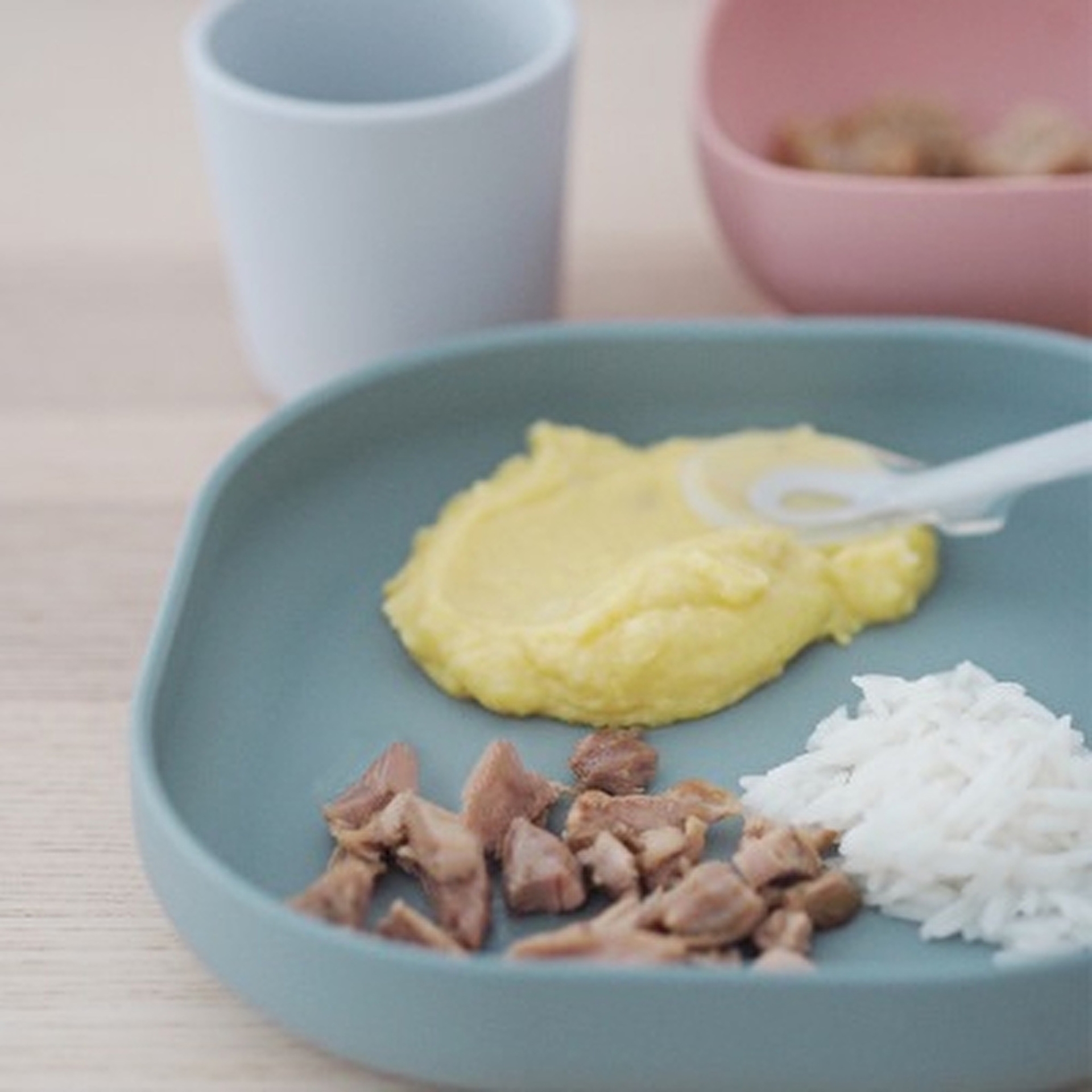 Набір силіконового посуду Beaba Babycook, 4 предмета, рожевий/евкаліпт