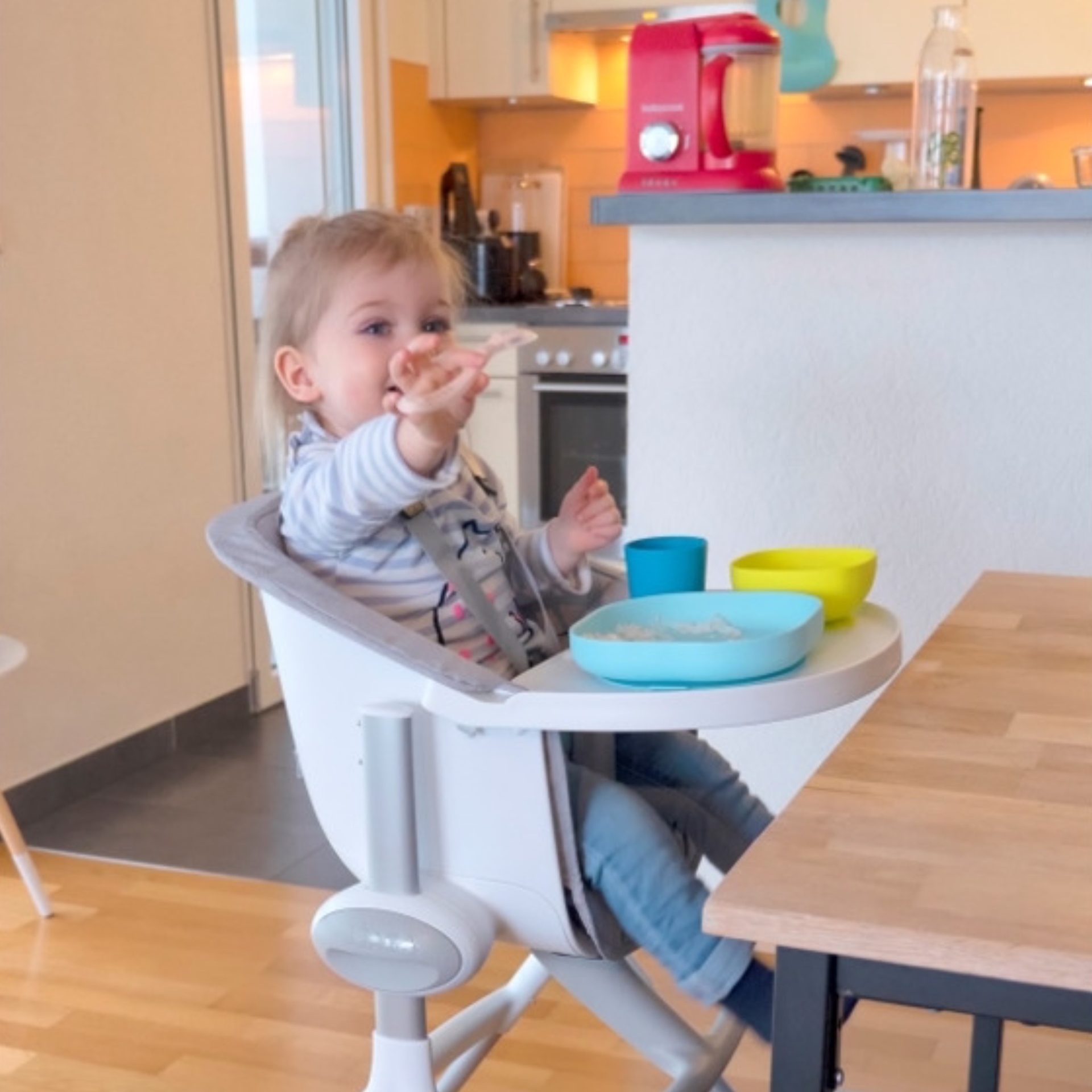 Набір силіконового посуду Beaba Babycook, 4 предмета, синій/неон