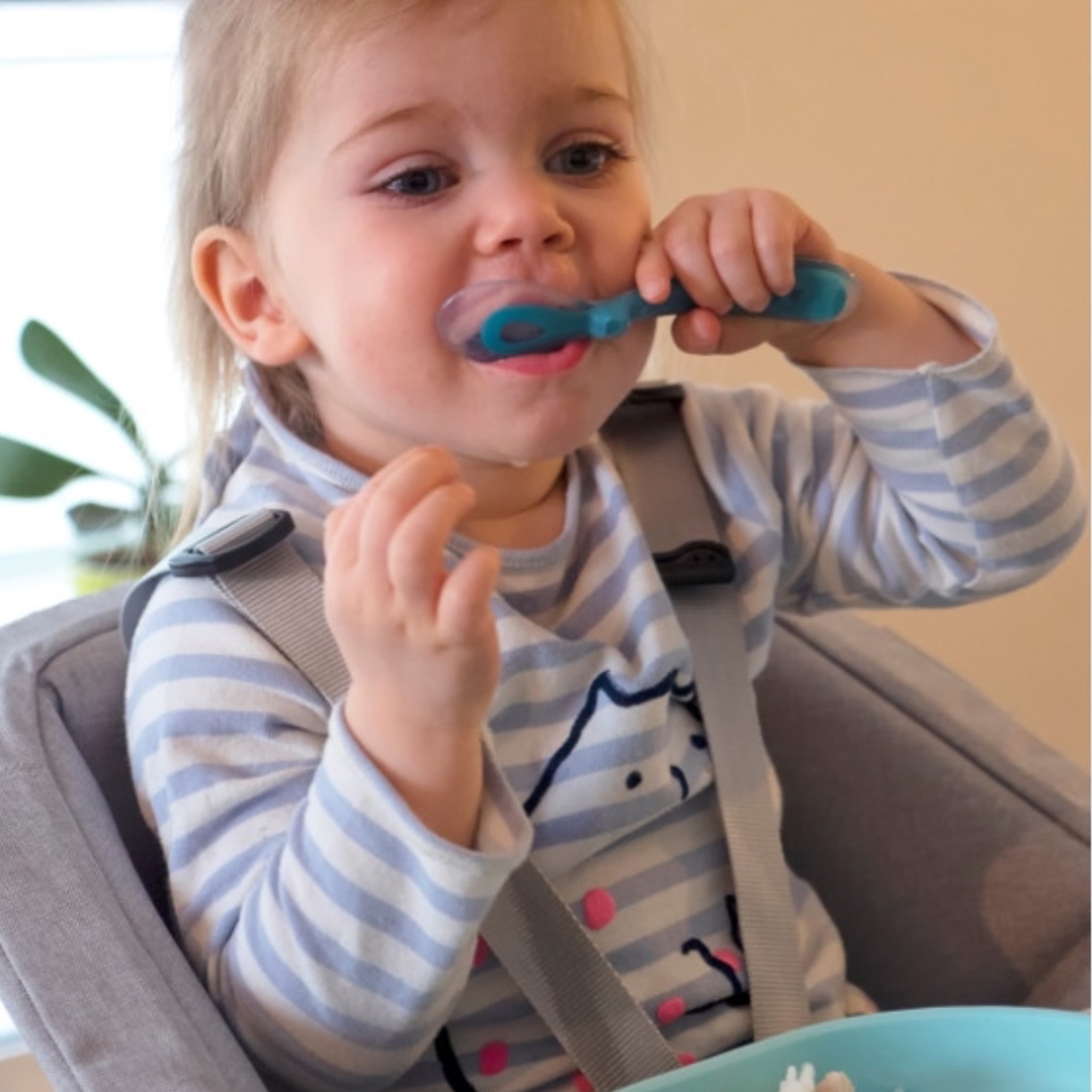Набір силіконового посуду Beaba Babycook, 4 предмета, синій/неон