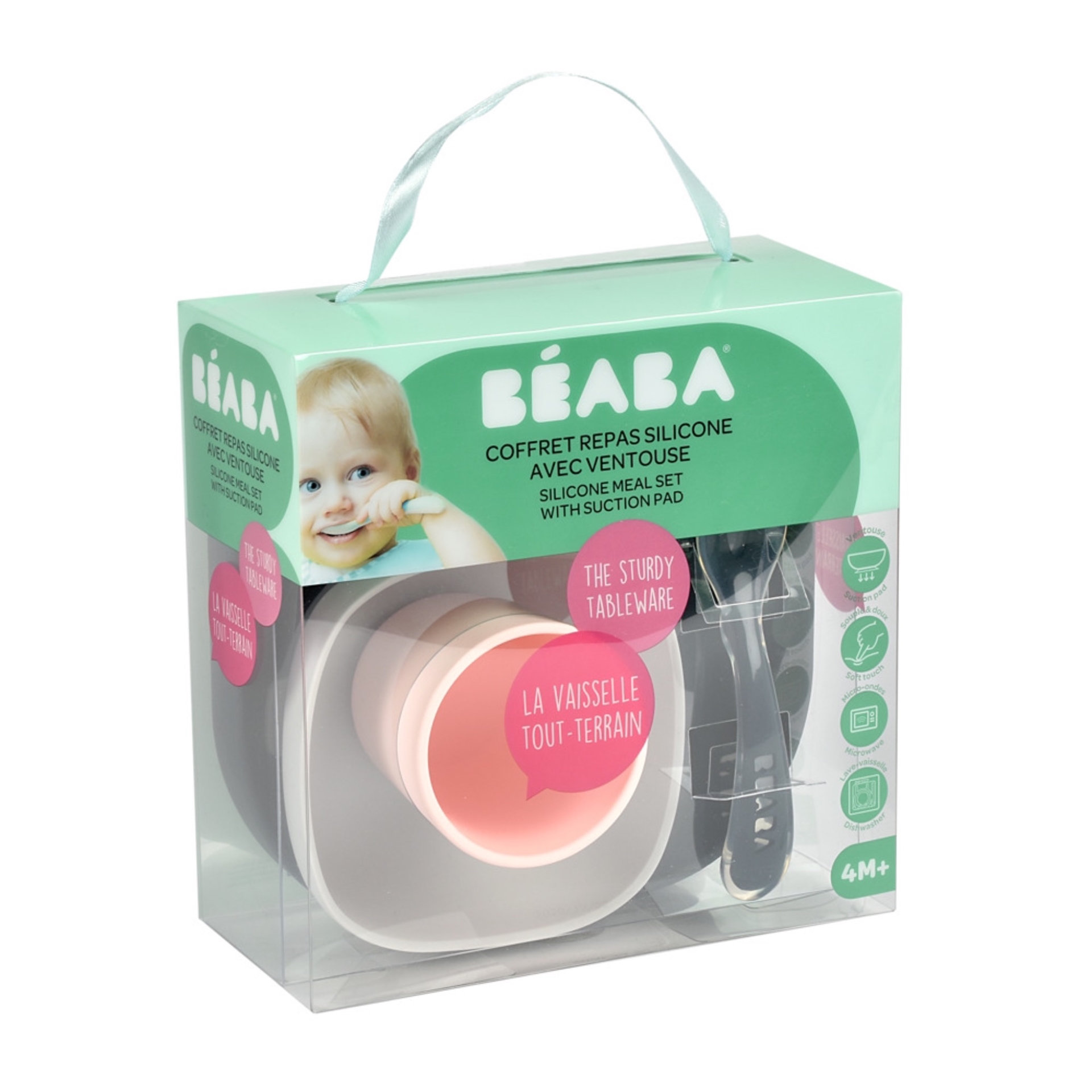 Набір силіконового посуду Beaba Babycook, 4 предмета, синій/рожевий