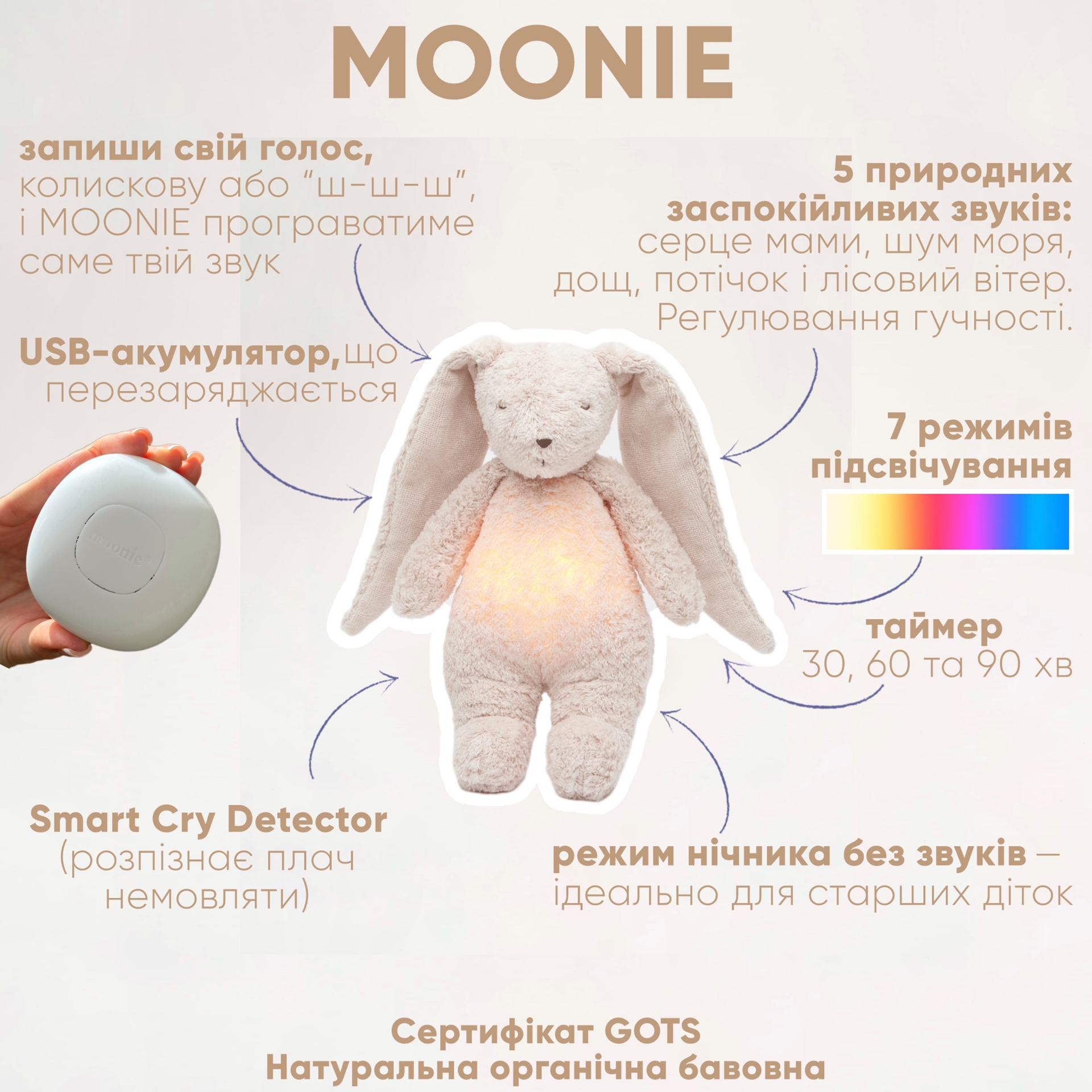 Співаючий Зайчик MOONIE ORGANIC Rose