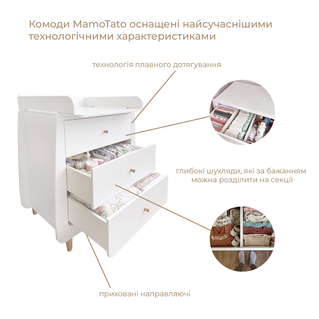 Ліжко Люлька та комод Джинні (білий,сірий)