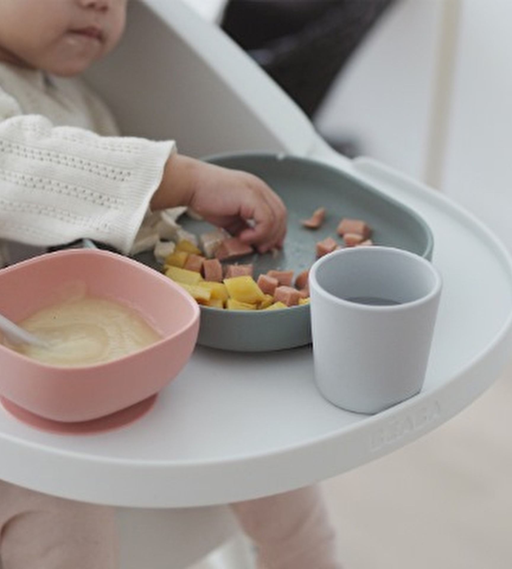 Набір силіконового посуду Beaba Babycook, 4 предмета, рожевий/евкаліпт