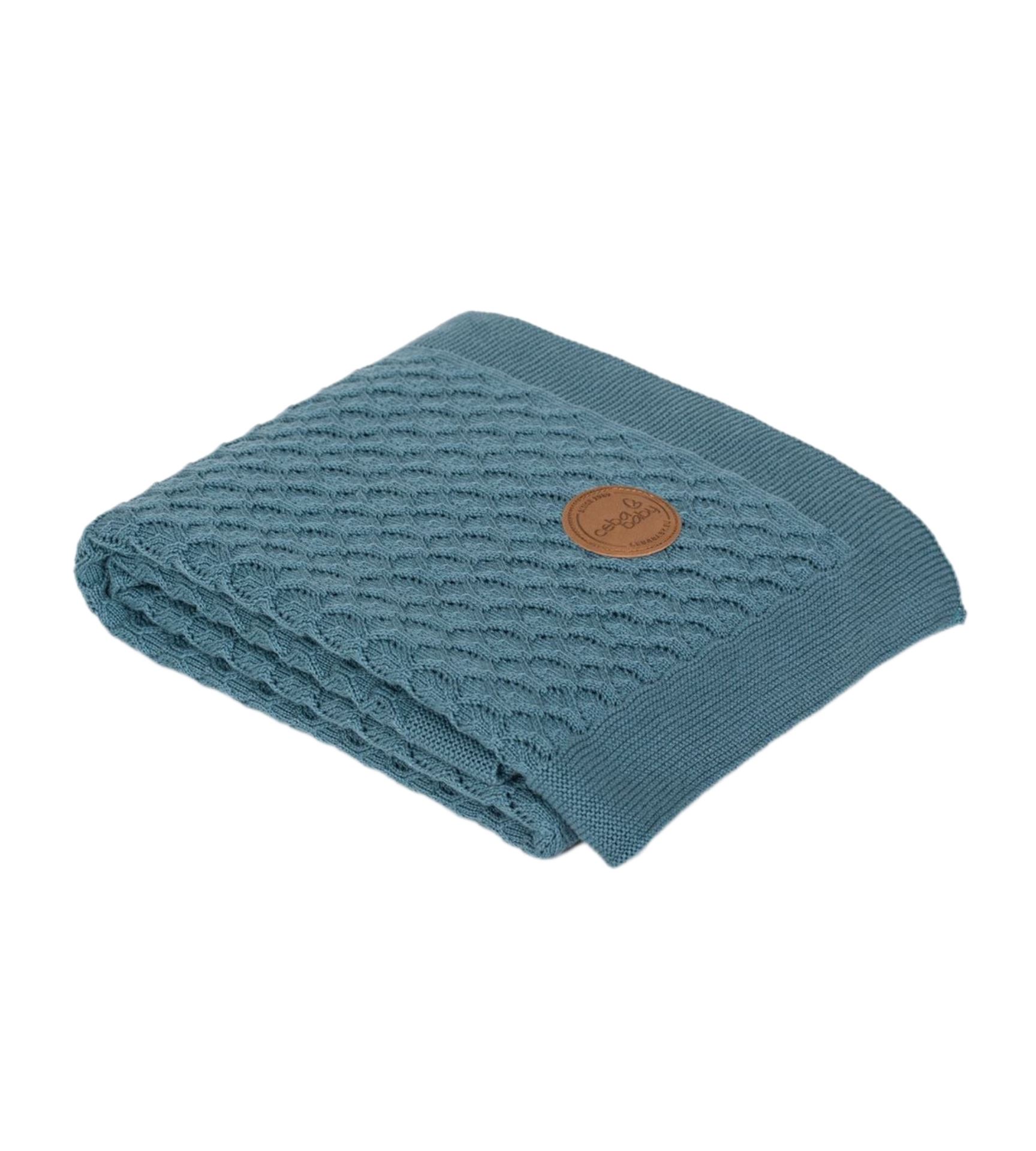  Бавовняний в'язаний плед Ceba Baby Waves, 90x90 см бірюзовий
