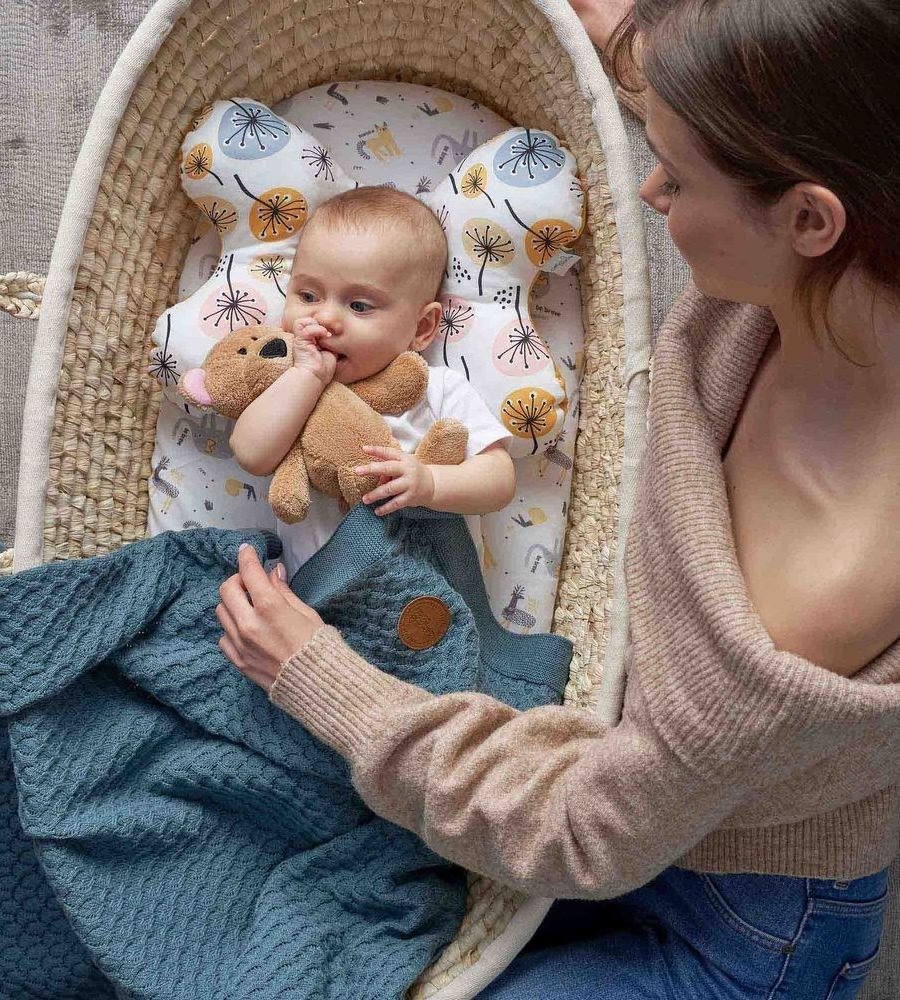 Бавовняний в'язаний плед Ceba Baby Waves, 90x90 см бірюзовий